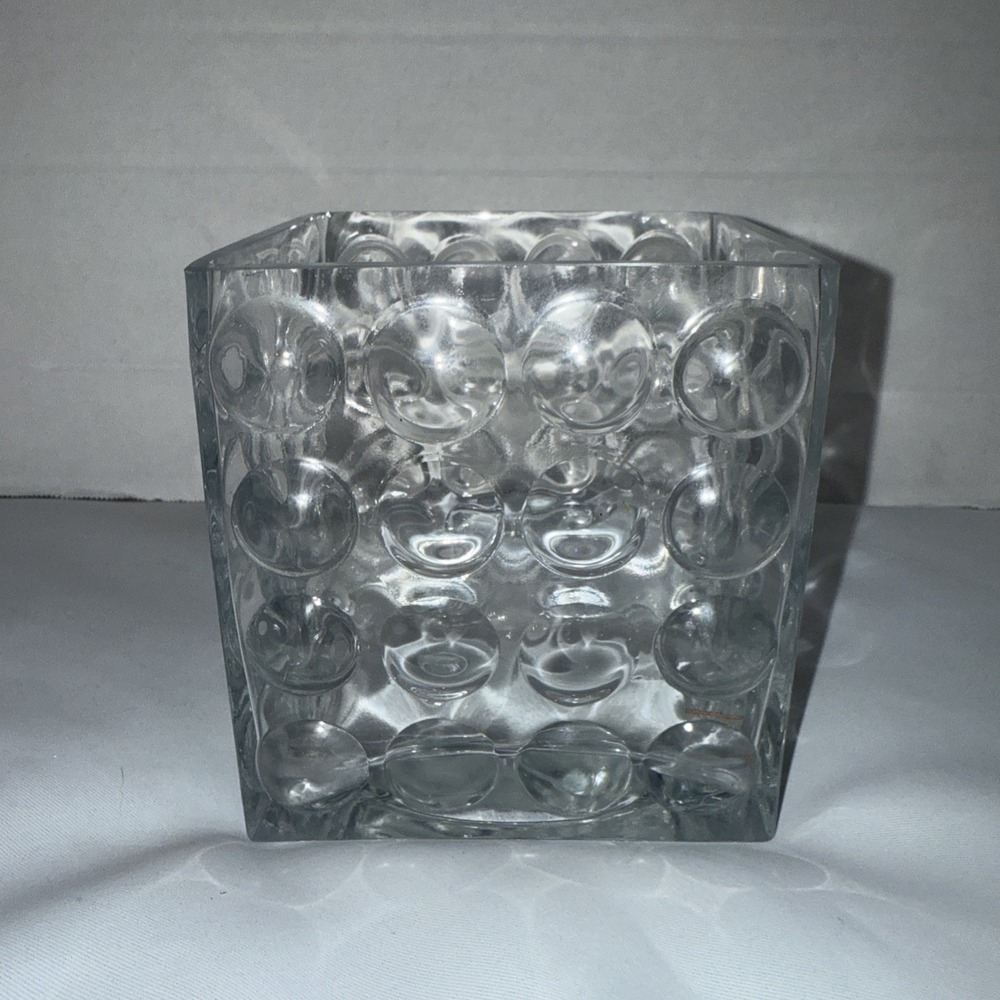 Architectural Square Mid Century  Bubble Glass Block Vase MCM , Clear‎